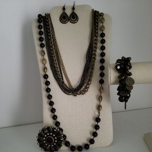 Premier Designs gold and hematite jewelry set
